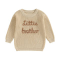 Baby Boys Sweater Letter Embroidery Little Brother Crew Neck Long Sleeve Pullover Top
